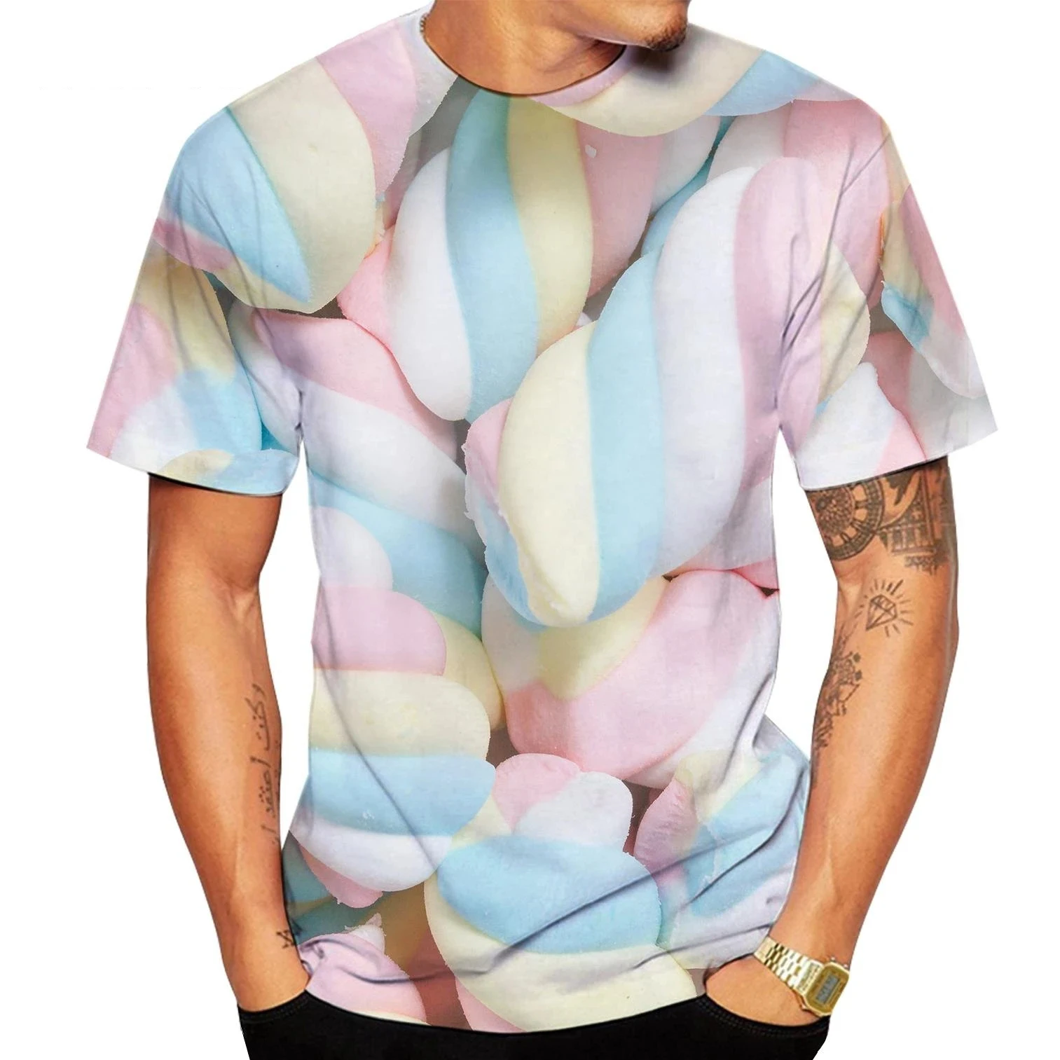 Printing Shirt Candy T Man Summer O-Neck Short Sleeve Oversized Top Casual Tee Loose Streetwear Unisex Haraku Clothing smile