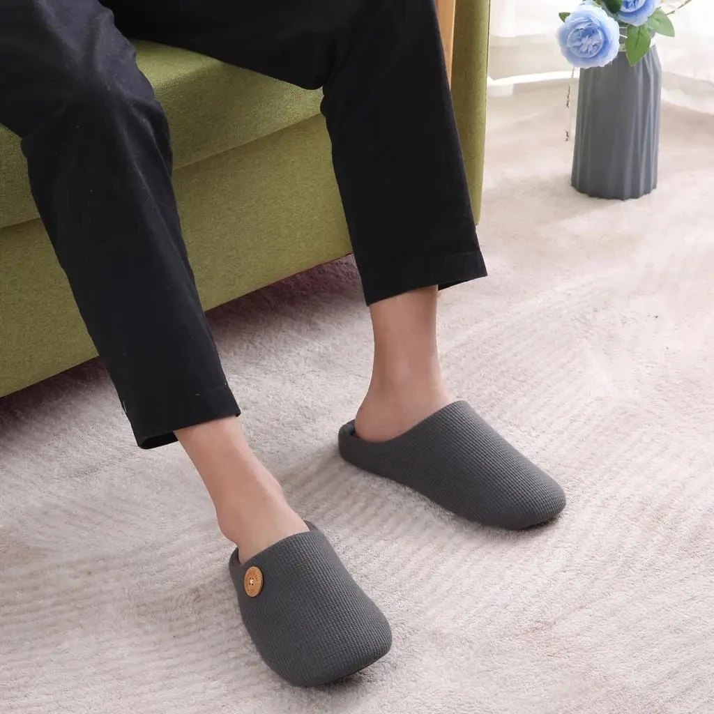 Bebealy New Home Shoes For Men Indoor Soft Non-slip Mule Flip flops 2023 Casual Cozy Fluffy Flip flops Man With Mute Memory Foam