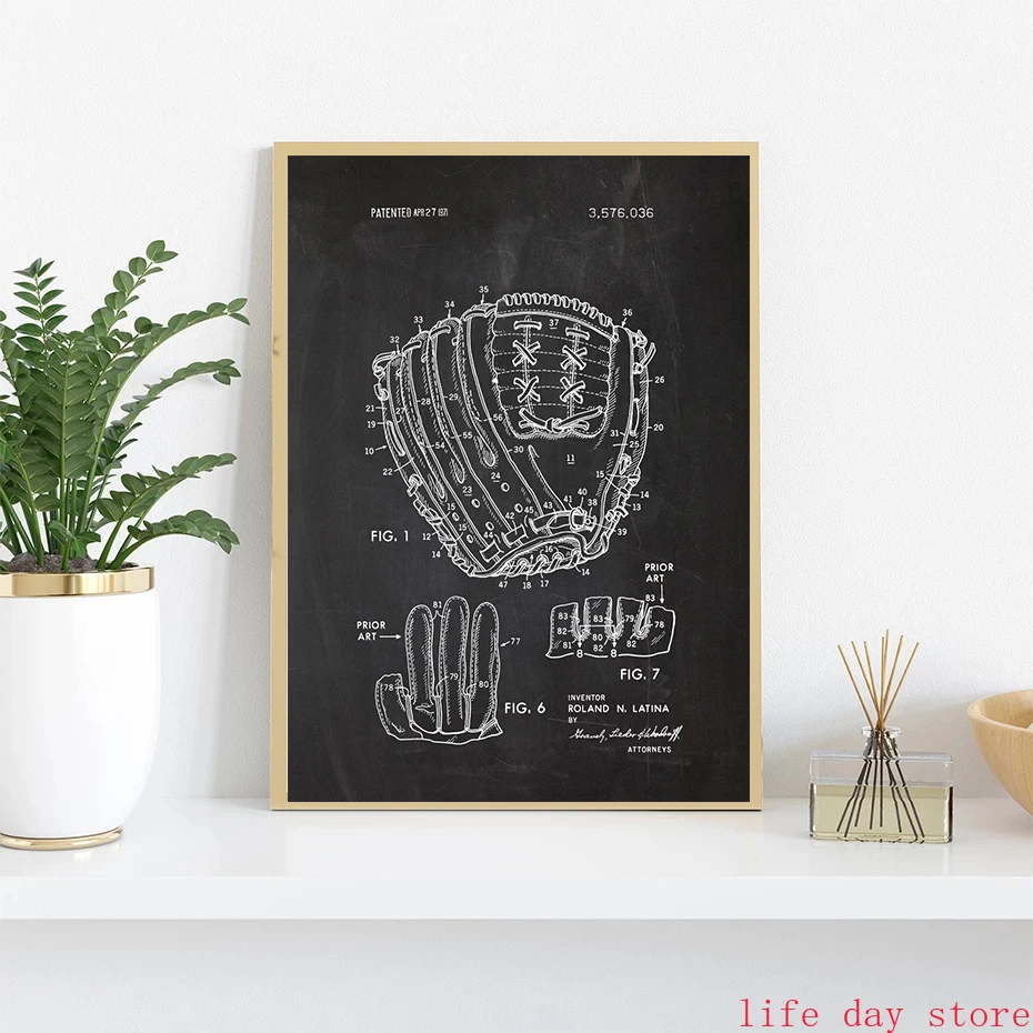 Patent Vintage Drawing Sport Poster Tennis Racket Table Tennis Racket Helmet Boxing ddmysmile Glove Patent For Living Room Home Decor Smile