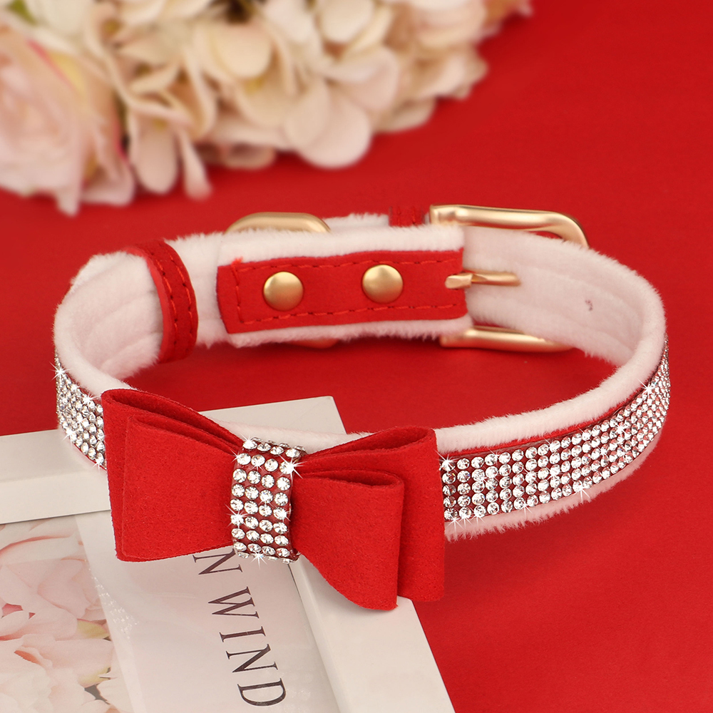 Cute Bowknot Dog Collar Bg Rhie Small Cat Collars Soft Veet Pet Puppy Necklace Warm Glitter For Dogs Chihuahua