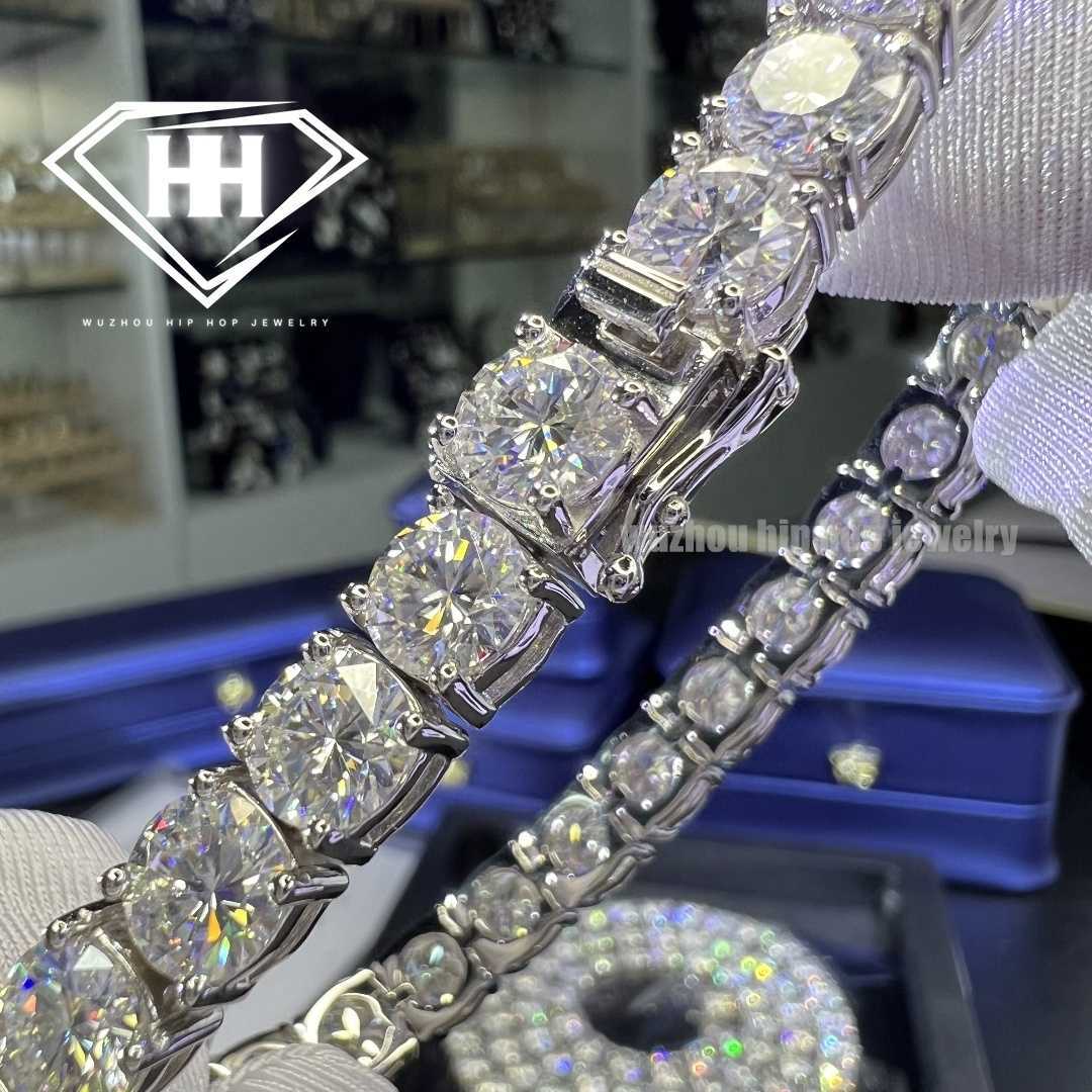 Hiphop Luxury Jewelry VVS1 Moissanite Chain Real 925 Silver GRA Round Brilliant Cut 6.5mm Width Moissanite Tennis Bracelet