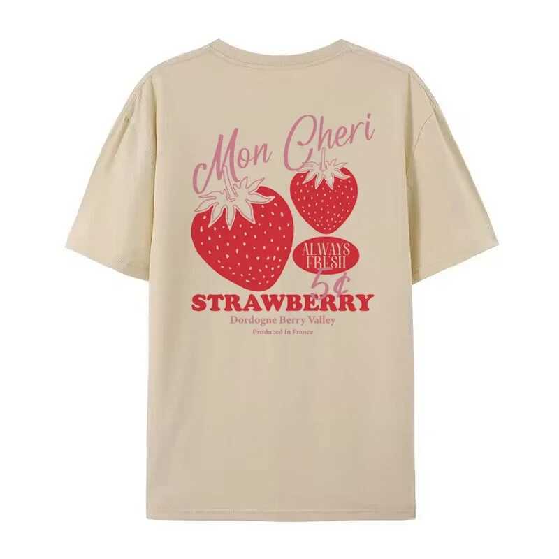 Womens TShirt Cute loose strawberry back printed Tshirt for women Y2k aesthetic street clothing graphic Tshirt fruit Tshirt for women Cottagecore clot
