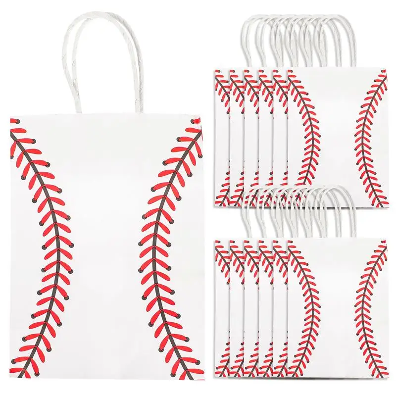 ddmysmile Sports Paper 12Pcs Themed Bags Handheld Baseball Tote Bag Football Printing Gift Packaging Bags Party Favor Smile