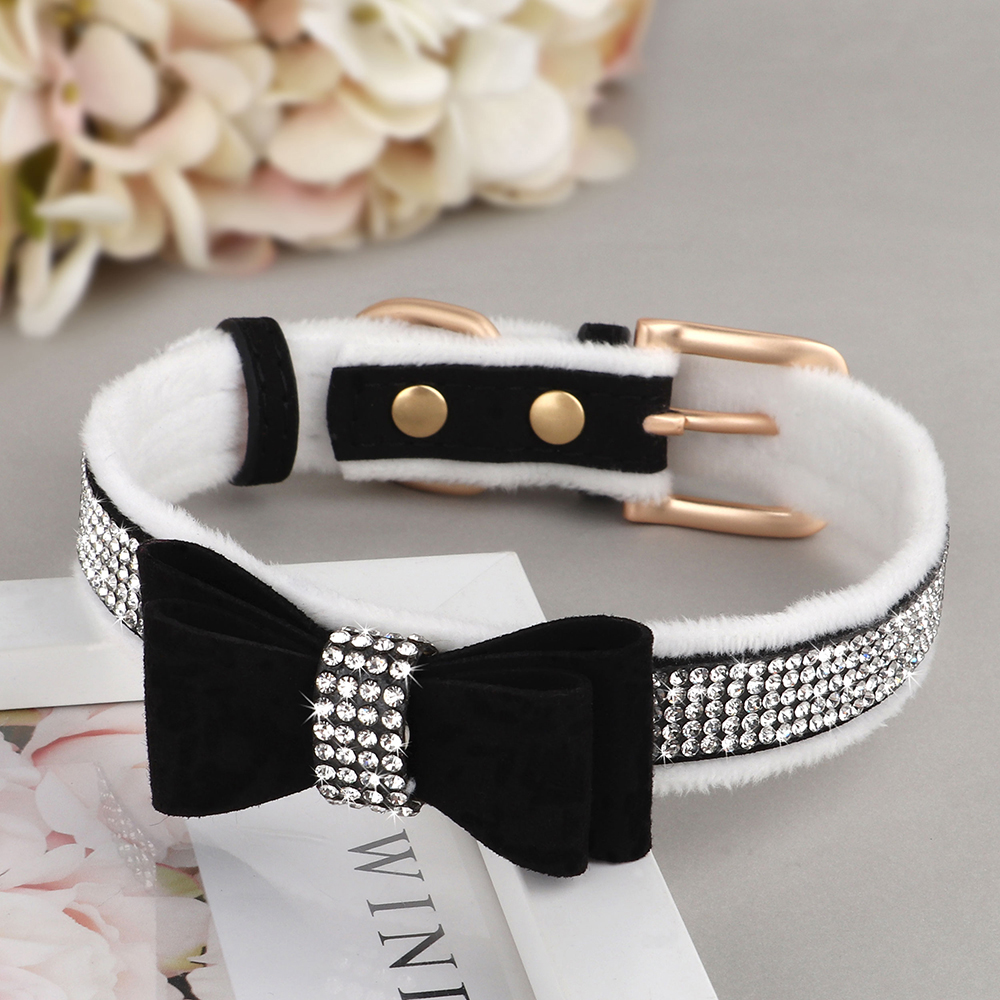Cute Bowknot Dog Collar Bg Rhie Small Cat Collars Soft Veet Pet Puppy Necklace Warm Glitter For Dogs Chihuahua