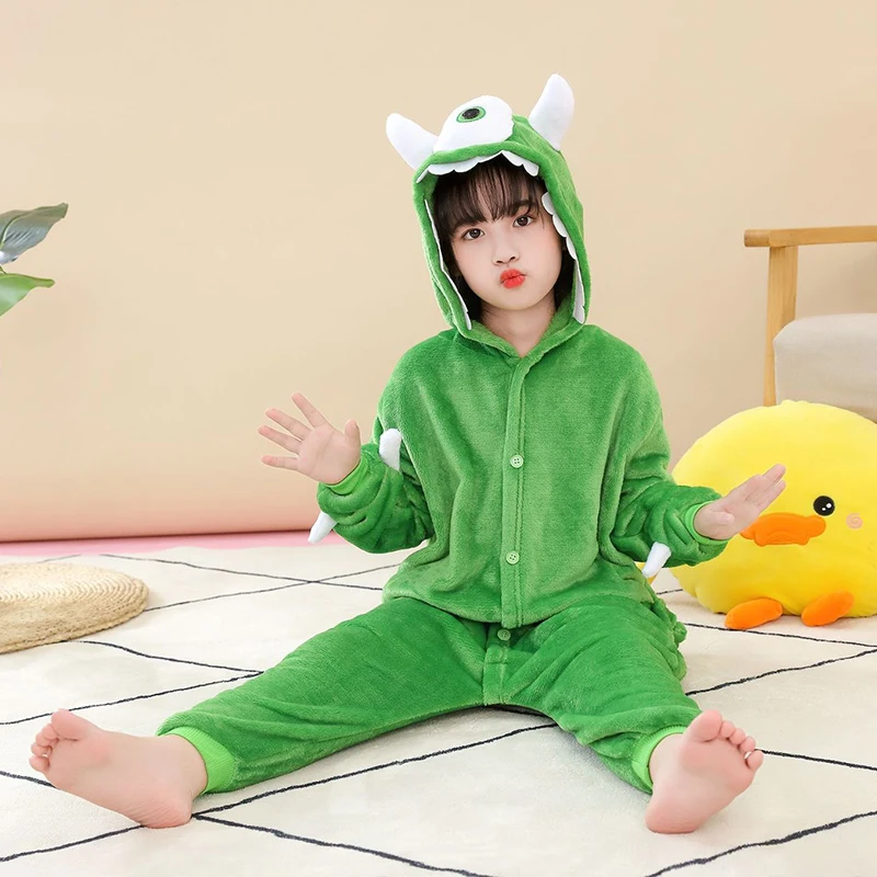 Kigurumi Pamas Dinosaur Children Boy Girl Anime Overall Panda Pijama Onesie Kids Baby Costume Winter Animal Sleepwear Cosplay smile