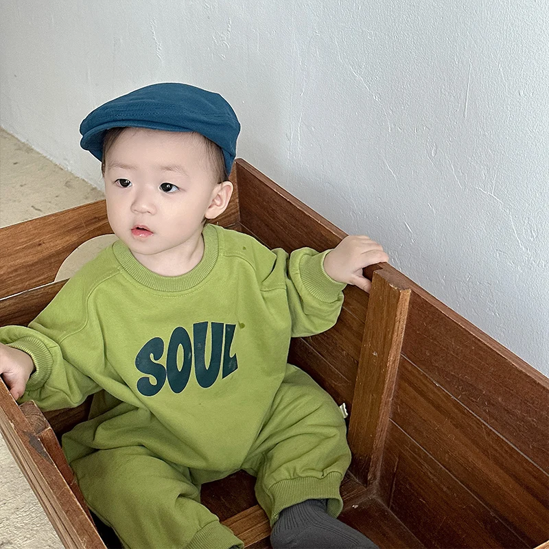 New 2023 Baby Autumn Korean Children's Wear Baby Bodysuit Autumn ddmysmile Sweetheart Boys' Printed Letter Creeper Smile Boys'