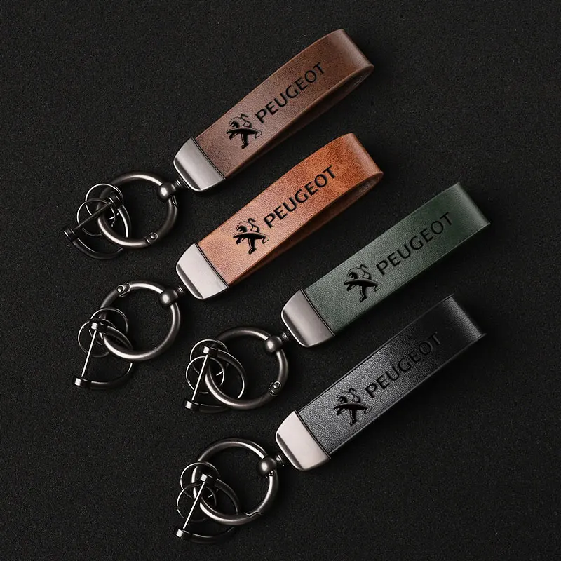 For Peugeot 107 206 208 308 307 207 208 407 508 2008 3008 Car Luxury Genuine Leather Keychain Car Key Ring