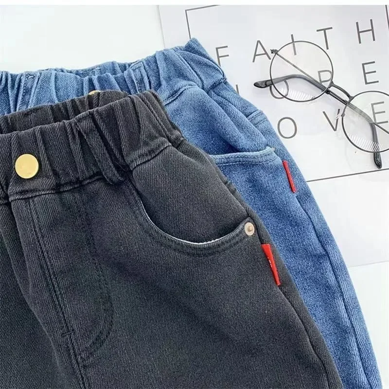 1-7 Yrs Boys Unisex Plus Fleece Winter Pants new for Kids Baby 2025 Thickening Warm Soft for Girl Children Stretch Fleece Jeans Pants