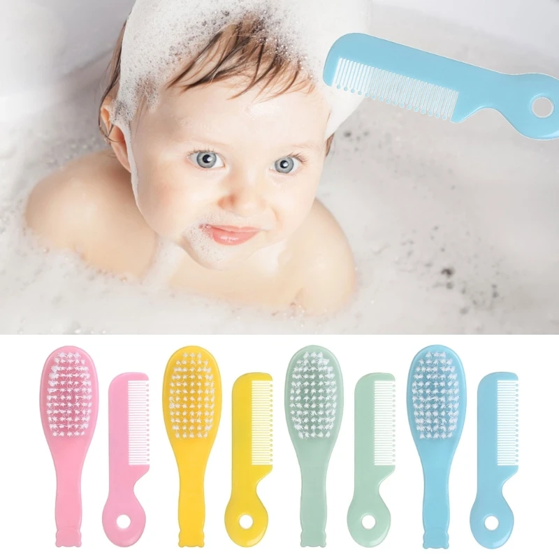 Soft Hair Brush & Comb Set Finest Bristles Baby Hair Brush Infant Body Massage Brush Bathtub Soothing Brush Travel Gear