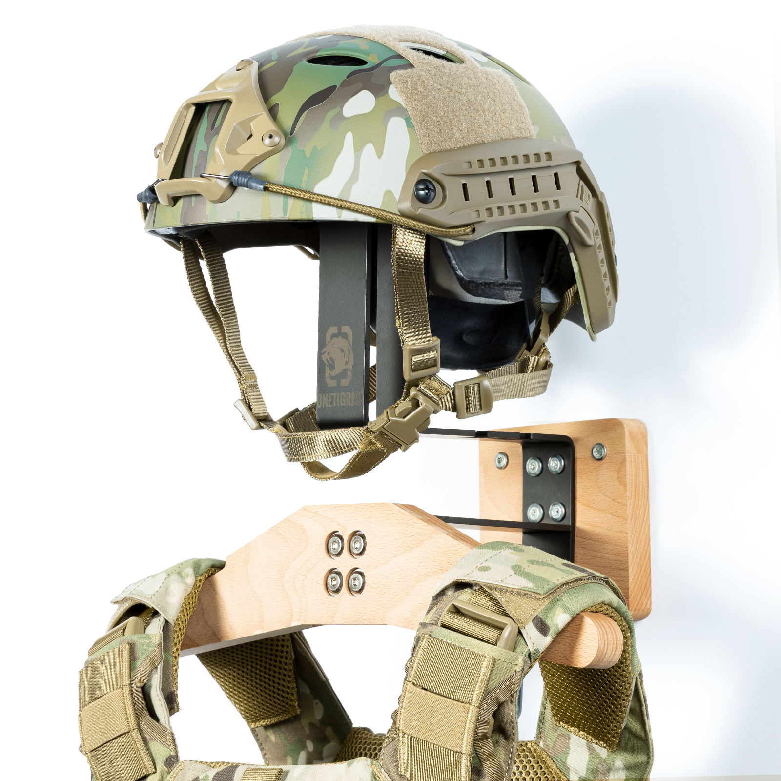 OneTigris Tactical Gear Wall Mount, Police Gear Rack Plate Carrier Hanger, Wall Organizer for Motorcycle Football Cycling Gear