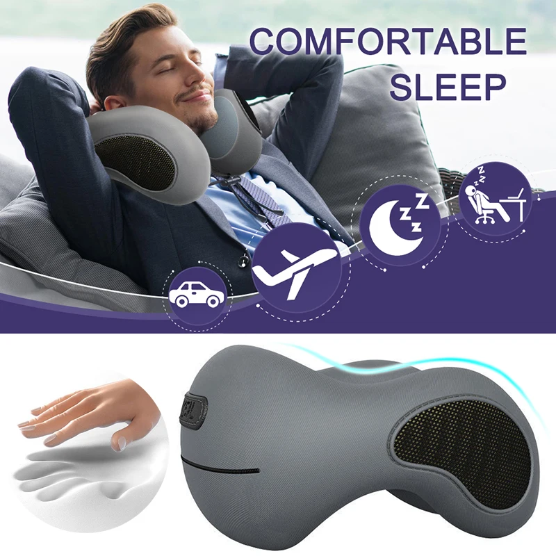 Travel Neck Pillow Upgraded for Aircraft Soft Memory Foam Pillow For Flight Portable Cervical Healthcare Massage Neck Pillow smile