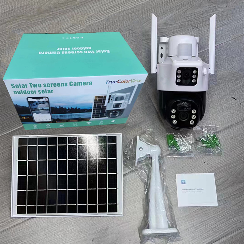 By sea shipping Two Screen with Solar Wall Lights Panel WiFi Outdoor Waterproof Camera Rechargeable Power 1080P Night Vision PIR Cloud Security Cam