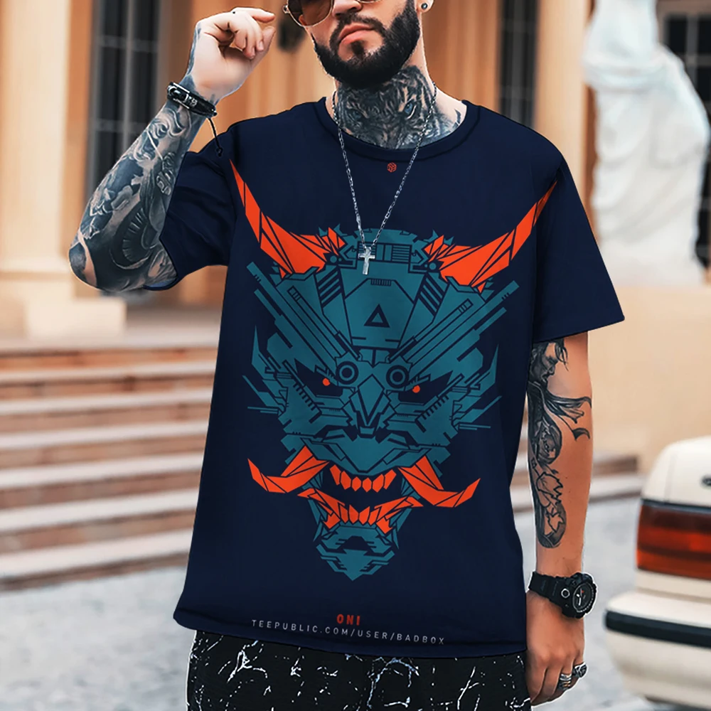 Oni T-Shirt 3D Men Samurai ddmysmile Mask Style Design T Shirt Ghost Face Summer Handsome Comfortable Breathable 2023 New Top Smile
