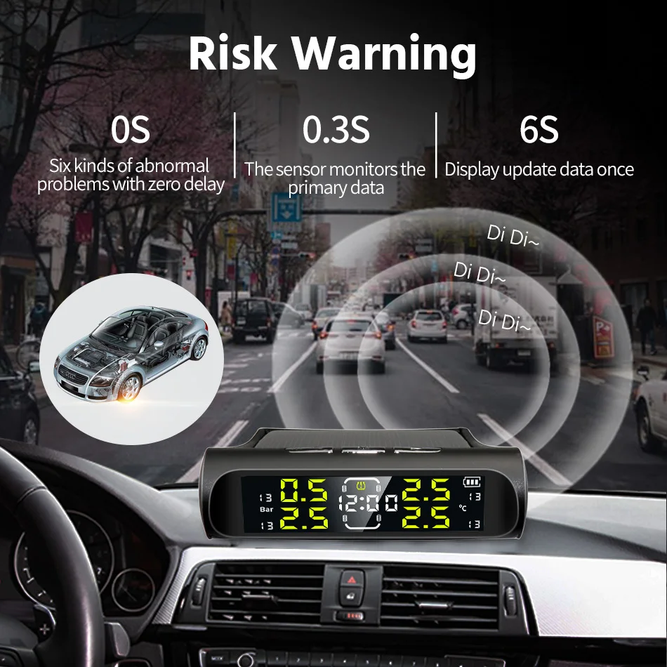 2025 Acceo K20 Car TPMS Tire Sensor Solar Power LCD Time Digital Display Temperature And new Pressure Auto Security Alarm System 4 Wheels