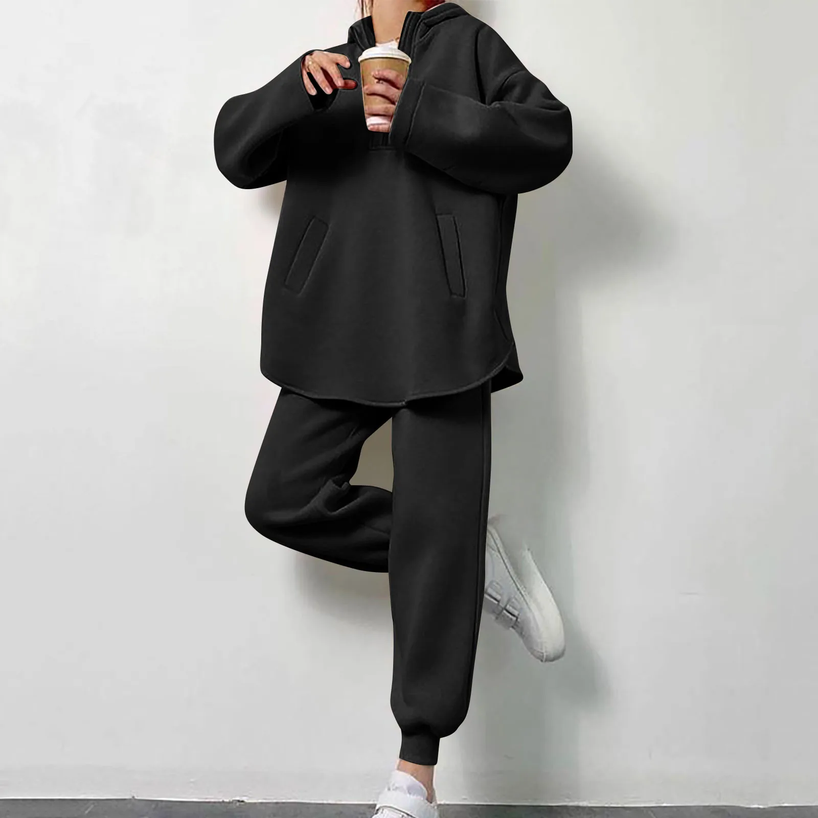 Women 2 Piece Outfits Sweatsuit Set Half Zip Long Sleeve Oversized Sweatshirt And Pencil Pants Wide Leg Sweatpant Set Tracksuit