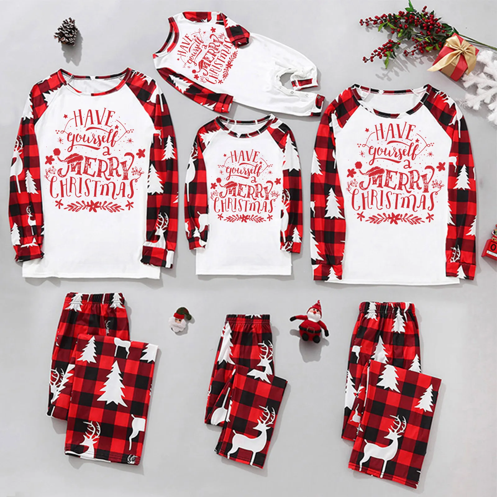 Pamas New Christmas Family 2023 Xmas Print Red And White With Cozy Comfortable Family Matching Outfits Baby Clothes Home Set smile