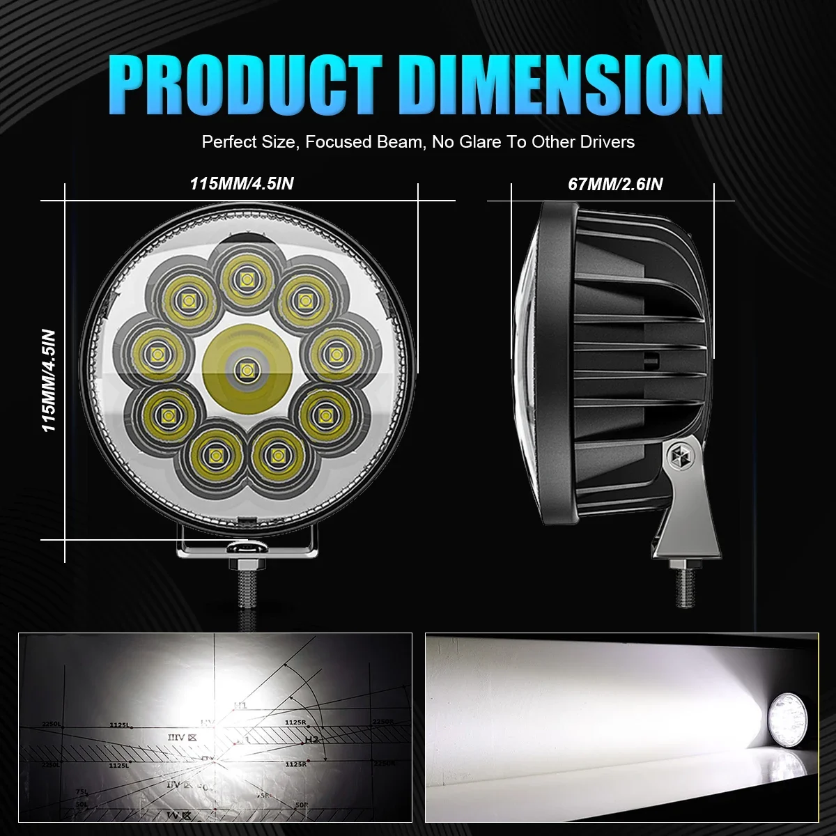 NLpearl Car LED Bar Worklight 4inch 10LED Round Square Work Light 12V 24V Auto Light Fog Lamp off Road for ATV SUV Spotlight