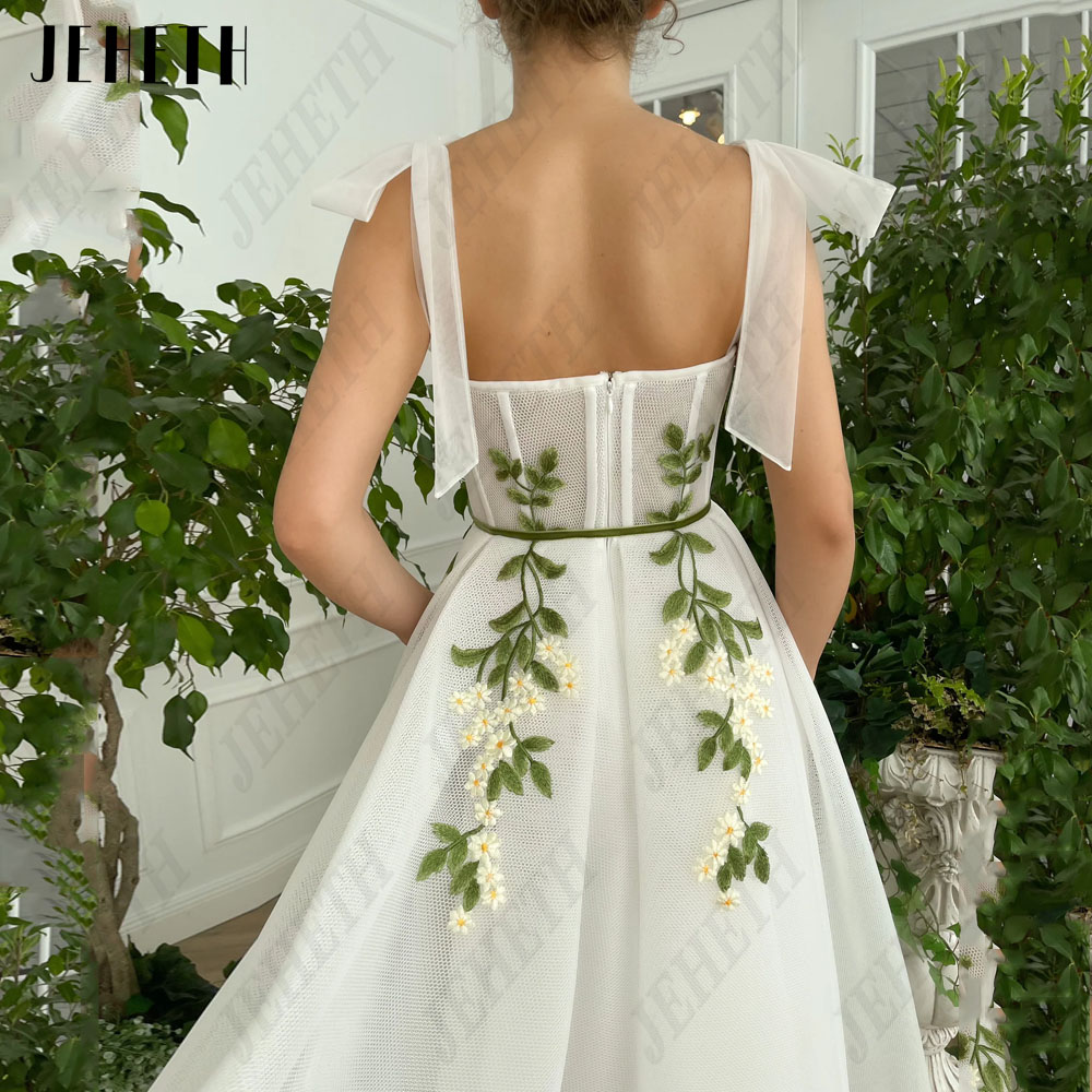 JEHETH Sweetheart Flowers Prom Dress Spaghetti Straps A-Line Vestido De Noiva new Tulle Lace Backless Ankle-Length 2025 Party Gowns