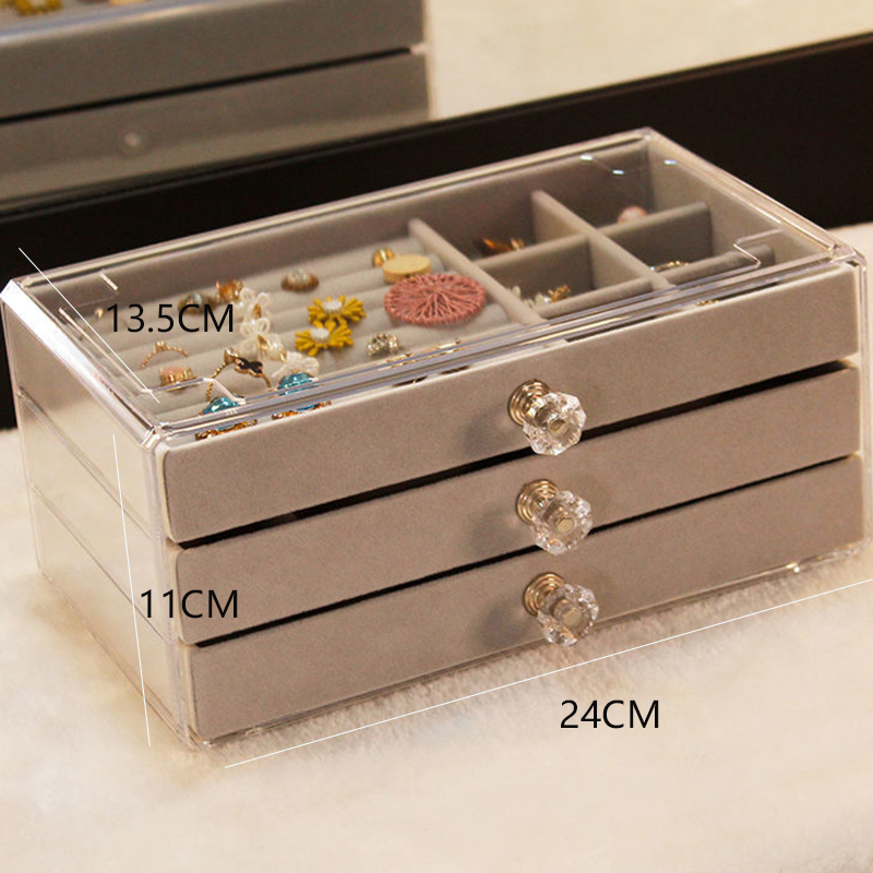 Acrylic Organizers Velvet Three-Layer Jewellery Storage Box Earring Rings Necklace Large Space Jewellery Case Holder Women Gift