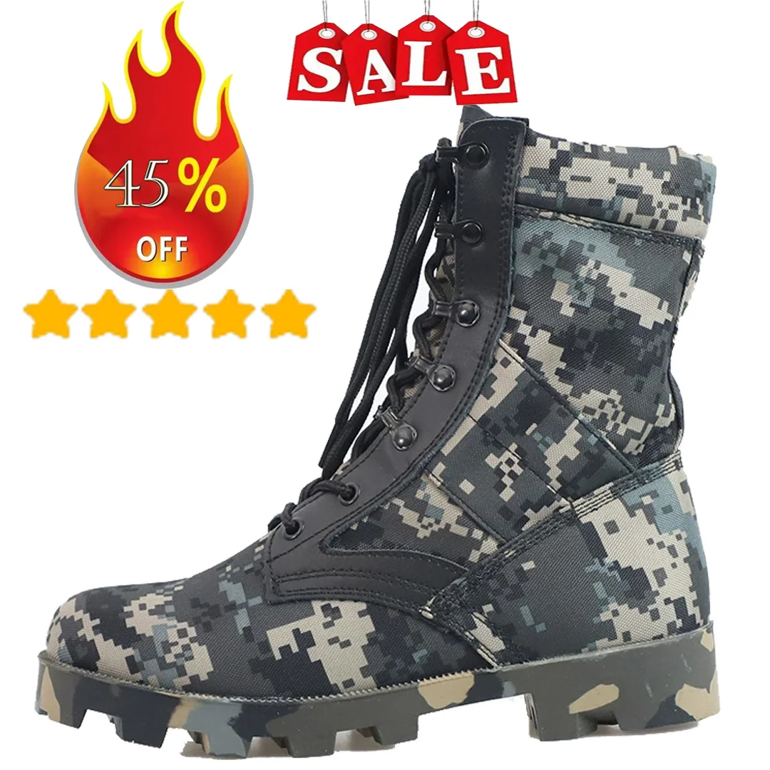 2023 Hot New Sale Camfloug Man Combat Military Boots Outdoor Hiking Desert Shoe Jungle Off-Road Training High Top Botas smile