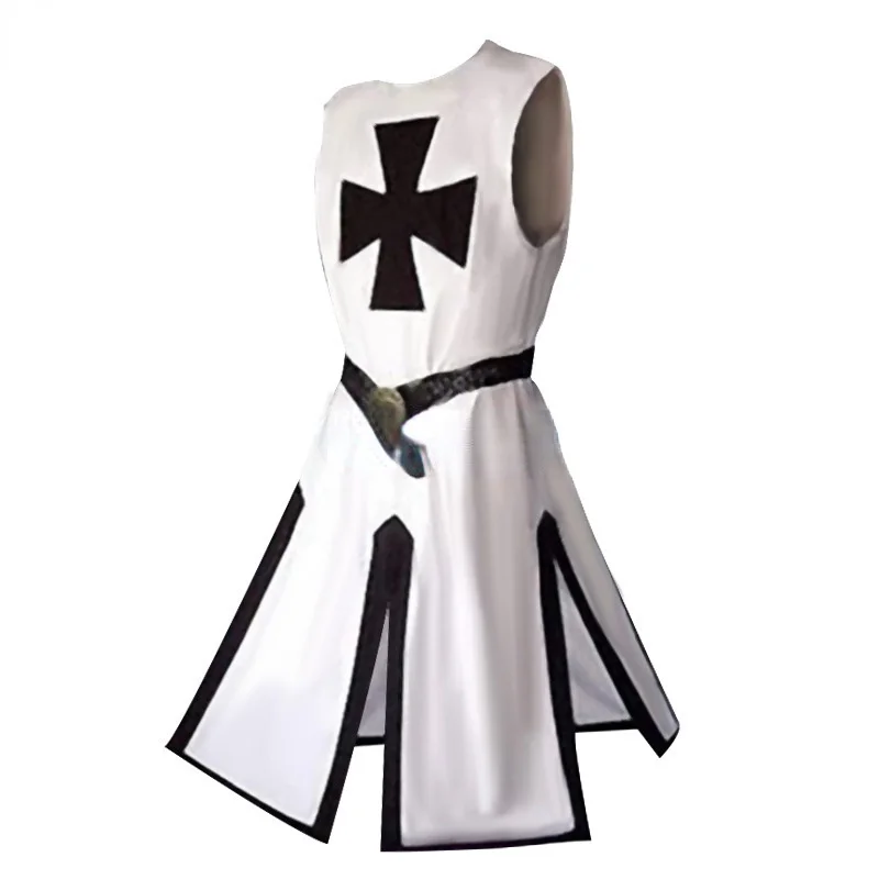 Medieval Men Plus Size Cosplay Robes Templar Knight Crusader Surcoat Long Sleeve Short Tops Reenactment Costume smile