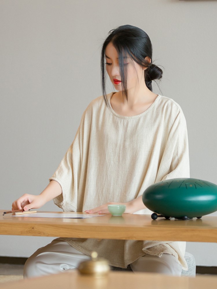 Johnature Bat Sleeve Women Linen T-Shirts Solid Color Loose Tops O-Neck Summer New 2024 Women Clothes Original Vintage Tshirts smile