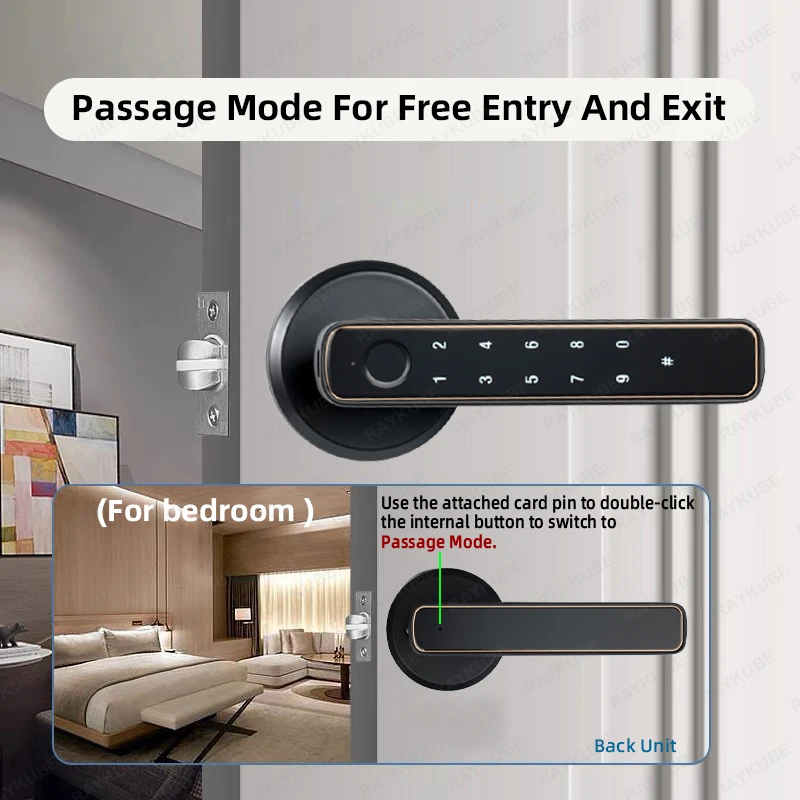 RAYKUBE M3-S Tuya Digital Fingerprint Door Lock Electronic Lock with Password/Key/Smartlife/Tuya APP Remote Unlock For Bedroom