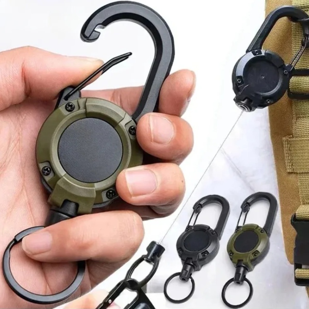 Heavy Automatic Retractable Pull Badges ID Reel Carabiner Key Chain Steel Wire Rope Buckle Key Holder Outdoor Keychain Tools