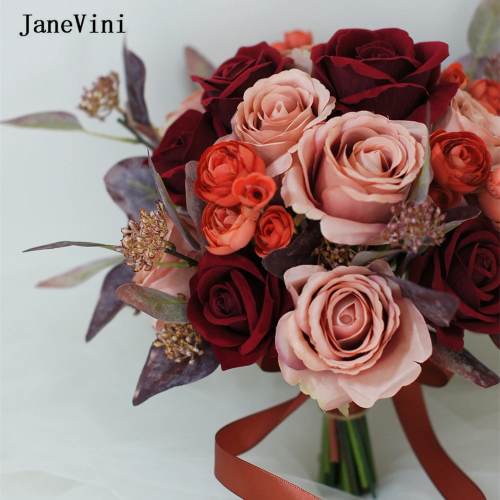 Bridal Janevini Vintage Bury Bouquets Roses Eucalyptus Bride Wedding ddmysmile Flowers Artificial Big Fake Bouquet Wedding Accessories Smile