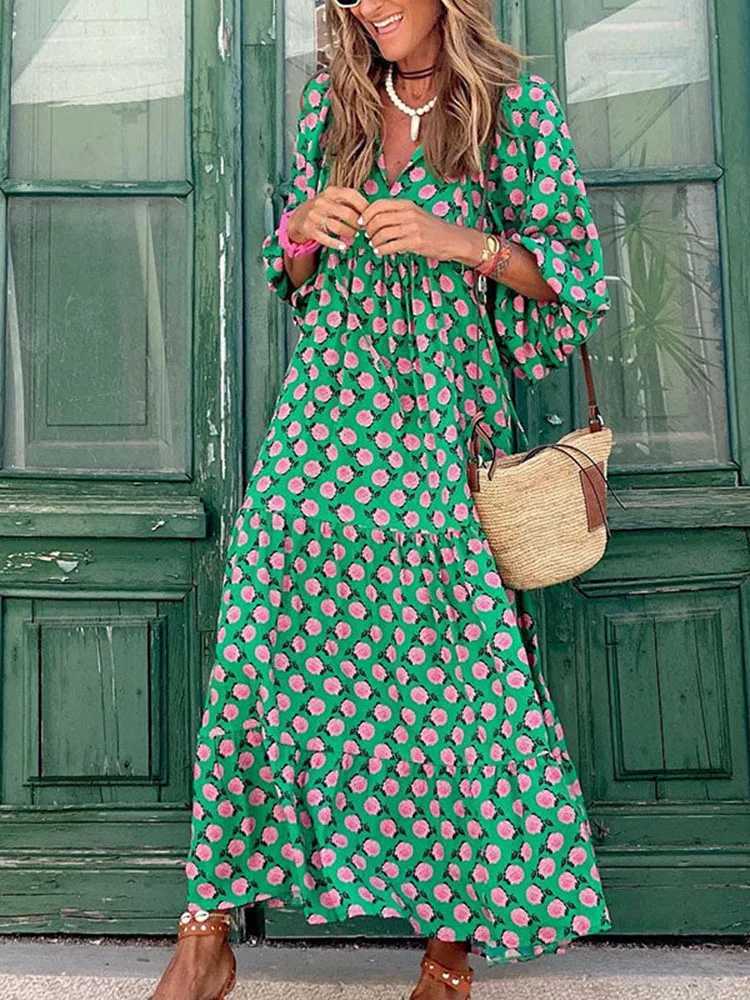 Basic Fashion Women Print Summer Loose Boho Dress Casual Elegant Short Se Beach Party Dresses For Woman Robe Femme 2023 New T240523