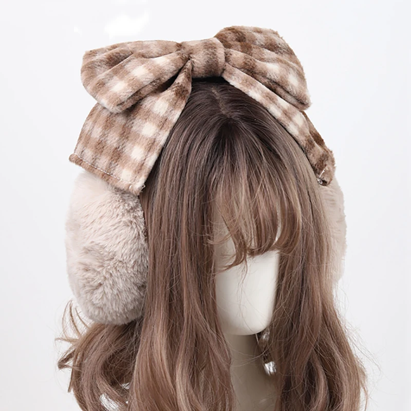 Plush Bow Girls Big Warm Earmuffs Kawaii Women's Lolita Winter Muff Ear Cover Lovely Fold Headband ddmysmile Christmas Halloween Accessory Smile
