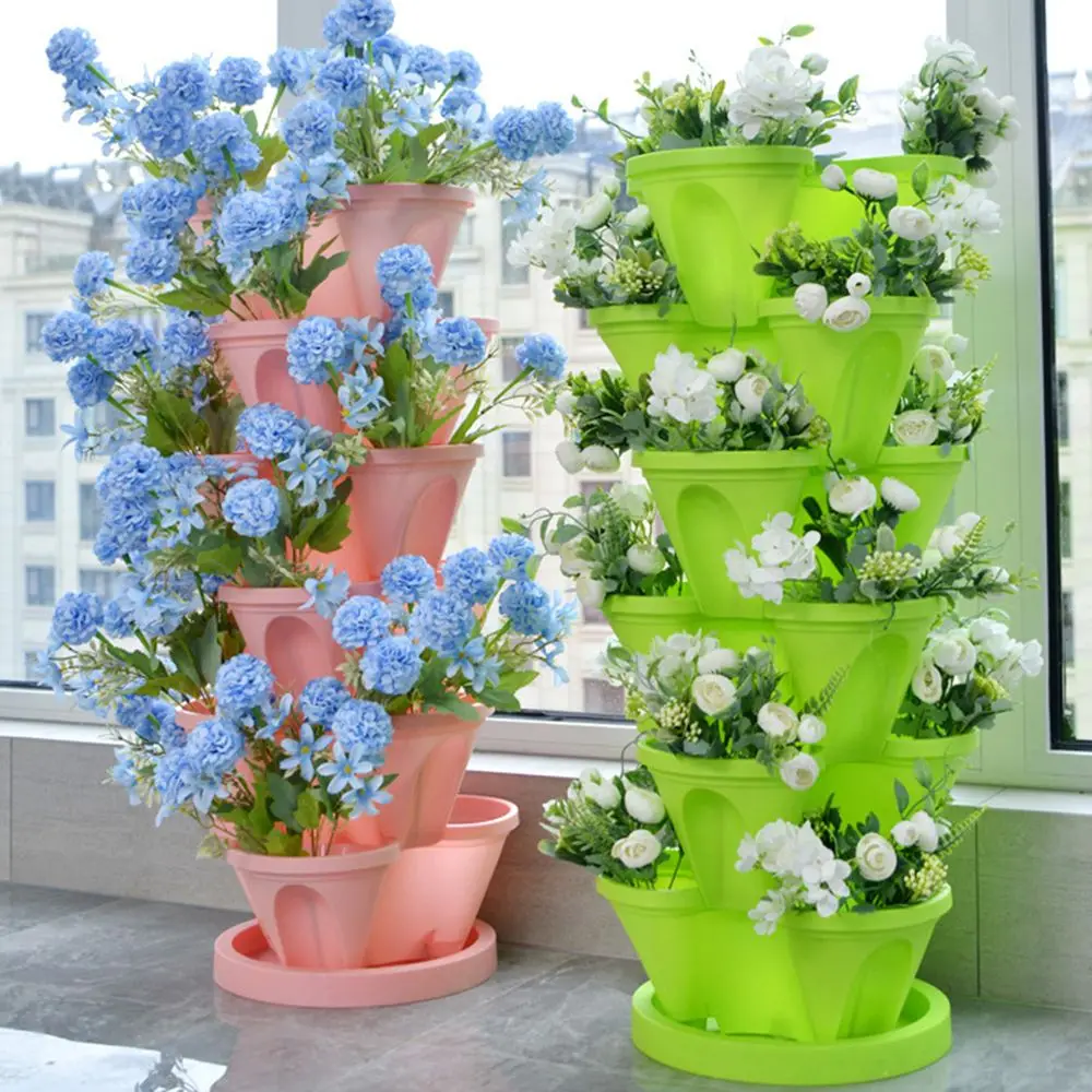 Planters Pots Outdoor Growing Herbs Stackable Flowers Indoor Gardening Pots Garden Plastic Plant Pot Trio Stacking Strawberry Planter S2412234