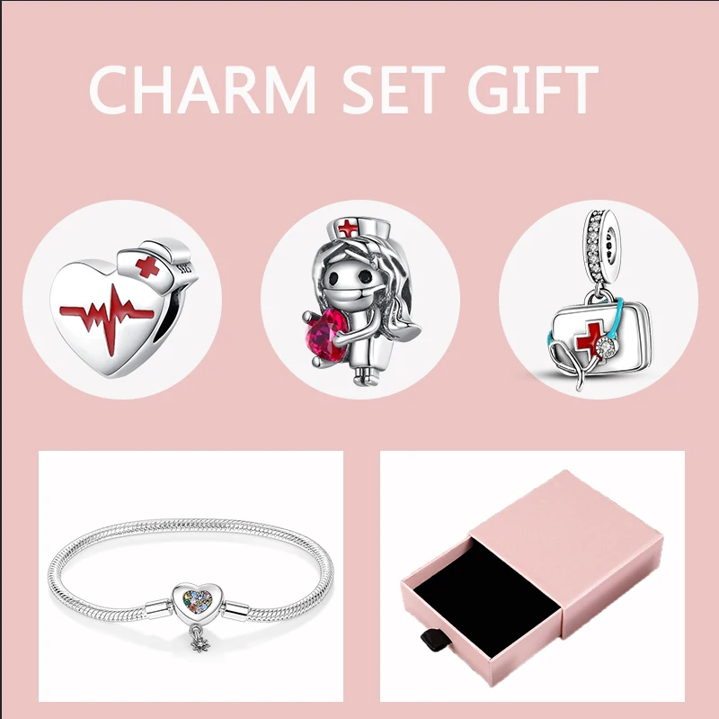 Original 5Pcs/Lot Sier Boy Girl Charm Set Heart ddmysmile Bracelet With Pink Box For Best Friend Friendship Jewelry Anniversary Gift Smile