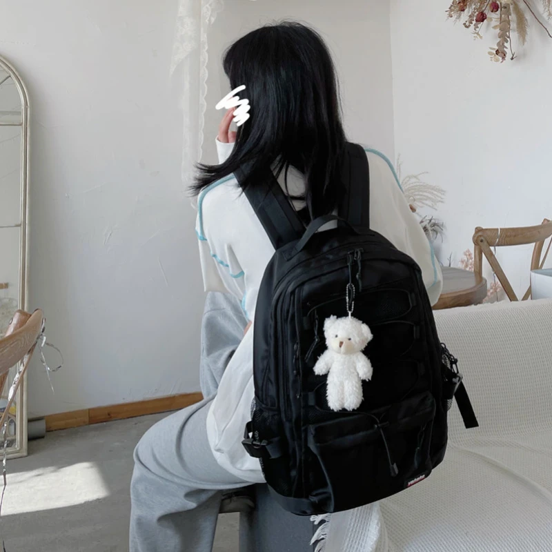 Preppy Solid ddmysmile Ins Korean Simple Backpack High-Capacity Casual Travel Schoolbag Y2k All Match Women Vintage Backpacks For Students Smile