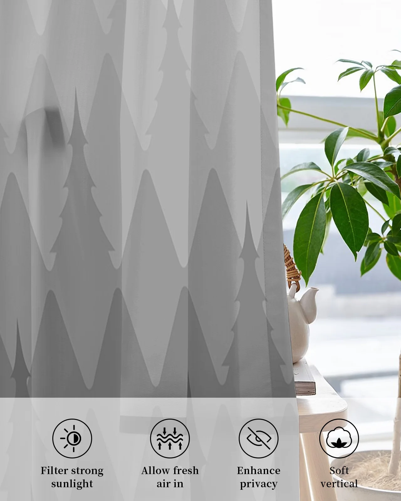 Geometric Pine Grey Gradient Bedroom Organza Voile Curtain Window Treatment Drapes Tulle Curtains for Living Room Sheer Curtains smile