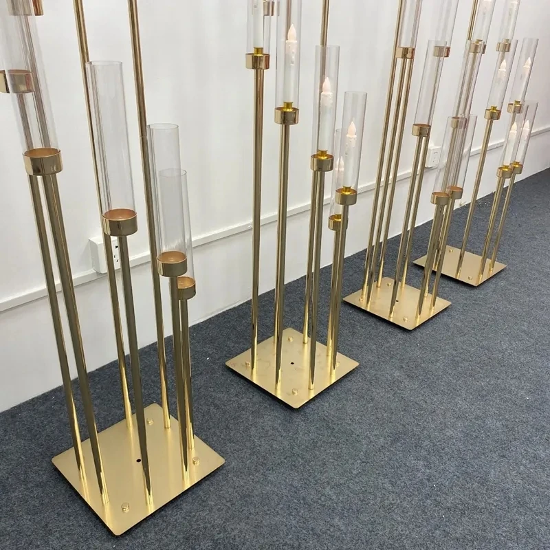8 Heads Metal 2/5/10pcs Candelabra Candle Holders Road Lead Table Centerpiece Gold Candelabrum Stand Pillar Candlestick wedding smile XJ260305