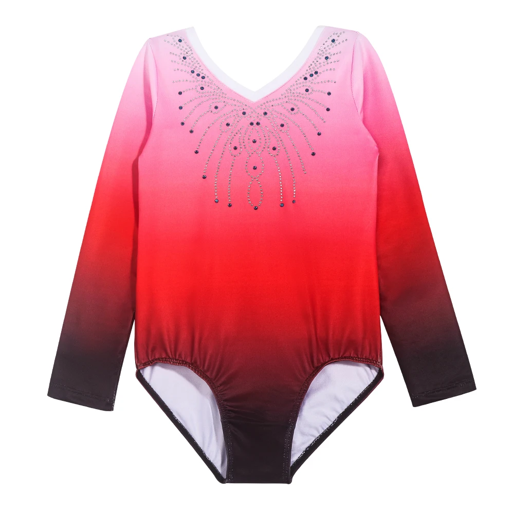 Girls Gymnastic Leotard Long Sleeve Color Gradient Sparkly Ballet Dance One Piece new Outfit Dancing 2025 Activewear for Kids