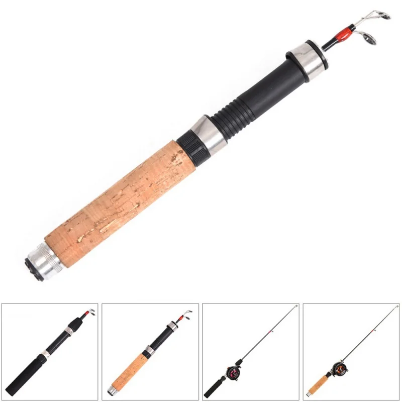 Shrimp Ice Fishing Winter Rod Pole Portable Winter Fishing Rods Anti Slip Wood Color Handle Casting Telescopic Rod Tackles smile