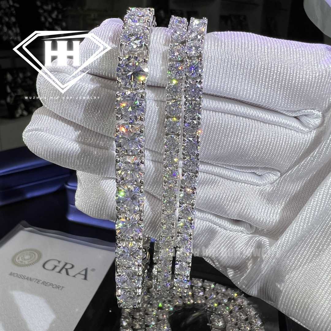 Hiphop Luxury Jewelry VVS1 Moissanite Chain Real 925 Silver GRA Round Brilliant Cut 6.5mm Width Moissanite Tennis Bracelet