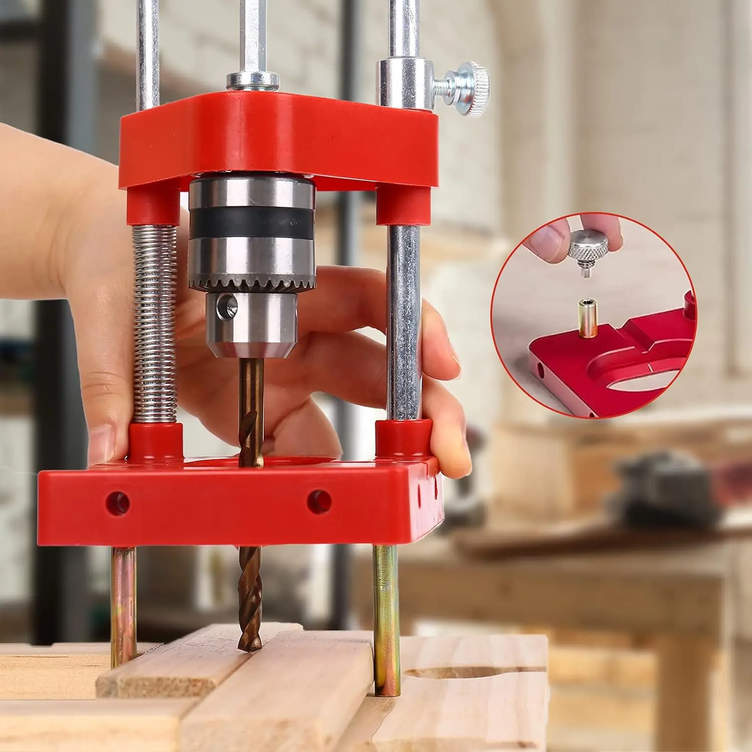 Aluminum Alloy Woodworking 1Pc Drill Locator With Scale Precise ddmysmile Drill Guide Dowel Locator Holder Fixture Puncher DIY Home Tool Smile