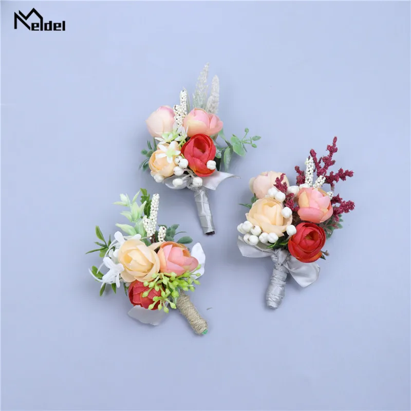 Rose Boutonniere Silk Meldel Buttonhole Wedding Corsage Bracelet Bridesmaids Groom Boutonniere Wedding Marriage Corsage Flowerss smile
