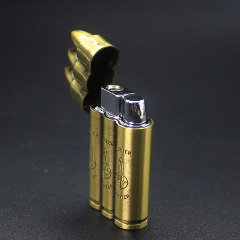 Creative Bullet Inflatable Lighter Windproof Straight Butane Gas Lighter Military Fan Bronze Windproof Flame Cigarette Lighter