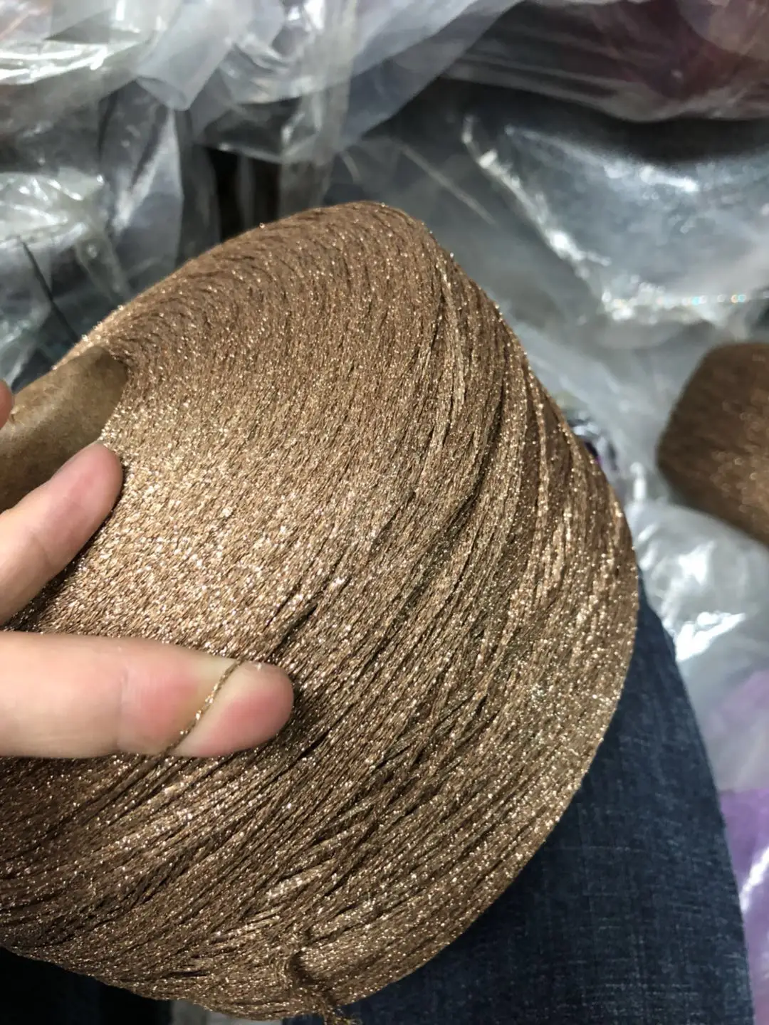 Gold Sier Thread 500G/Roll Pure Silk Hollow Yarn Crochet Bag Bear Doll Handmade DIY Hand Mixed Wool Yarn With Shiny Thread smile