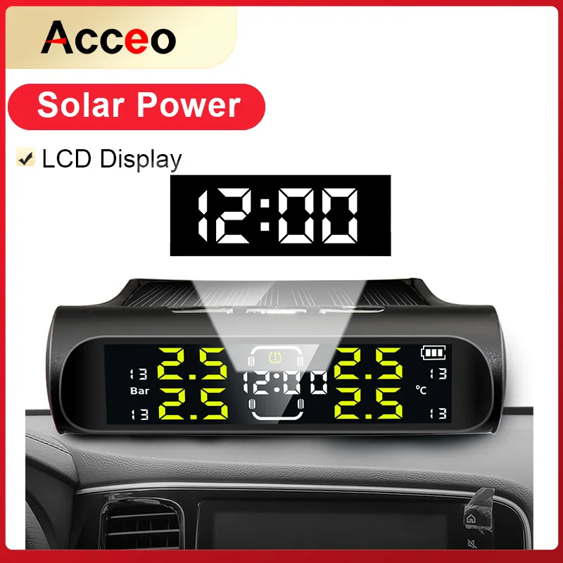 2025 Acceo K20 Car TPMS Tire Sensor Solar Power LCD Time Digital Display Temperature And new Pressure Auto Security Alarm System 4 Wheels