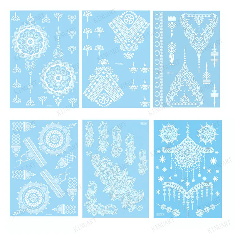 White Henna Tattoos for Women Waterproof Temporary Tattoos Body Art Mehndi Sticker for Hand Hena Water Transfer Tattoo