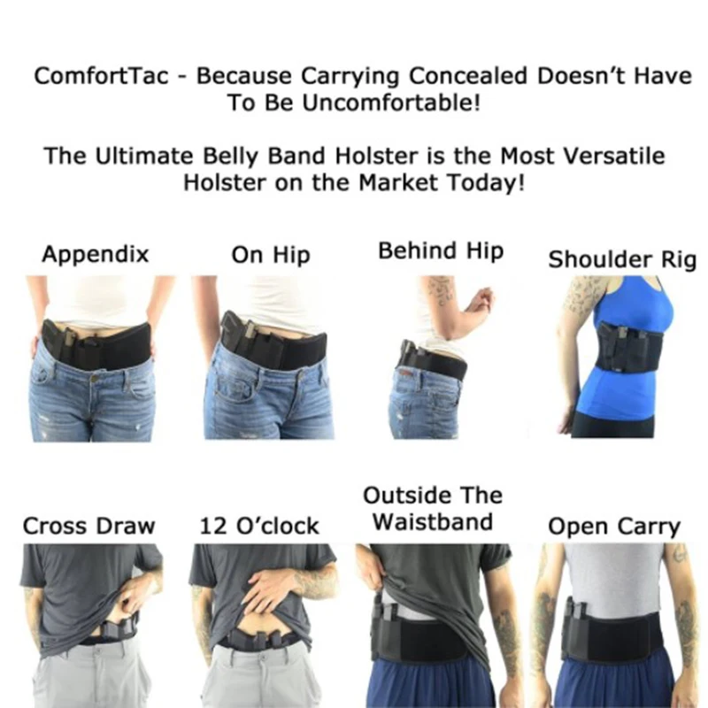 1 Pc Black Belly Gun Holster 2025 Invisible Belt Bag Concealed Carry Elastic Girdle Waist Storage 115 new * 12.5cm