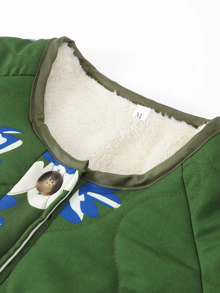 Print Jacket Women Thick Lambswool Long Sleeve Single Breasted Female Coat 2023 Autumn Winter New Big Pocket Lady Outwear smile