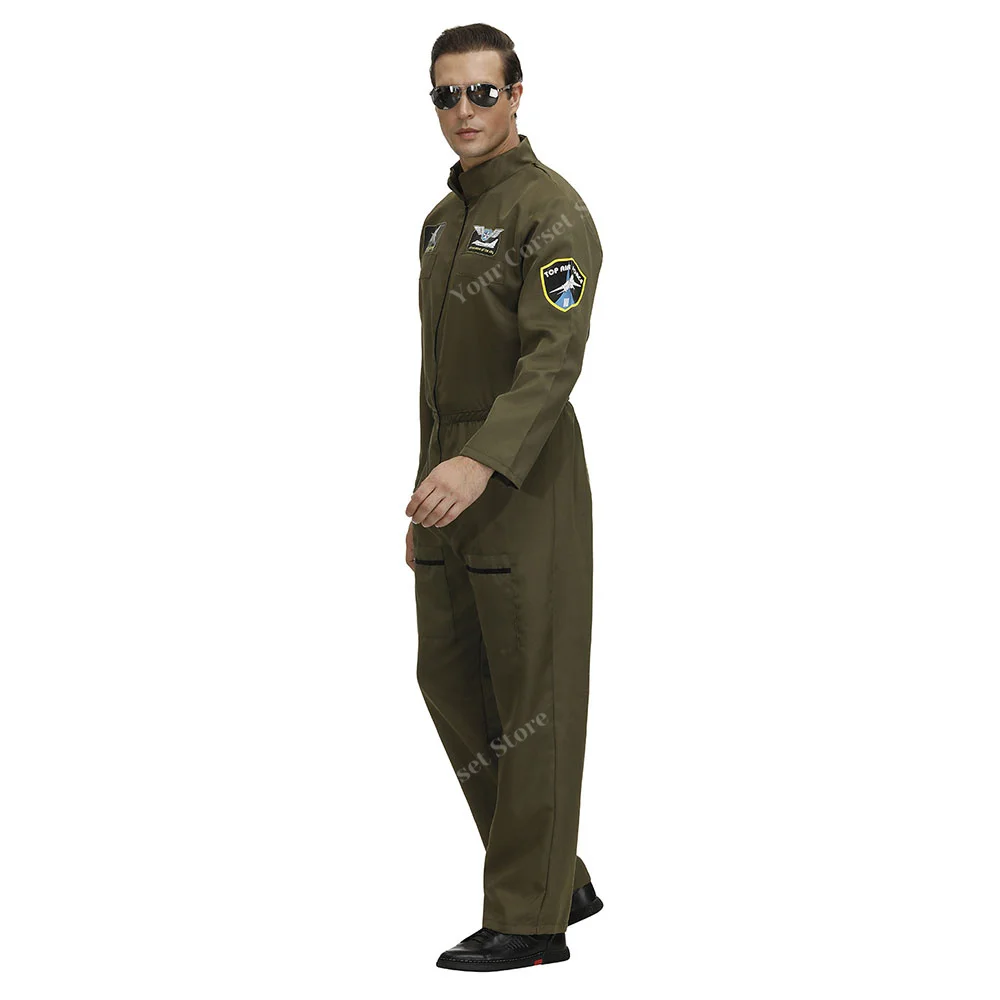 Adult Halloween Suit Pilot Costume Cosplay Military Pilot Uniform Men Top Gun Movie Cosplay American Army Uniform Women Dress smile