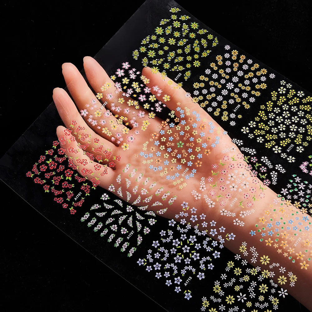 24 Pcs new Colorful Flower Nail Stickers Set Small Sakura Daisy Cute Flowers Decals 3D Self Adhesive 2025 Sliders Manicure Decoration