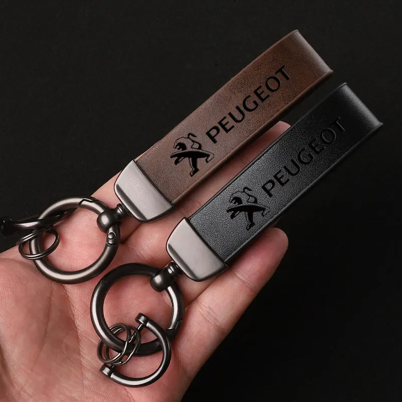 For Peugeot 107 206 208 308 307 207 208 407 508 2008 3008 Car Luxury Genuine Leather Keychain Car Key Ring
